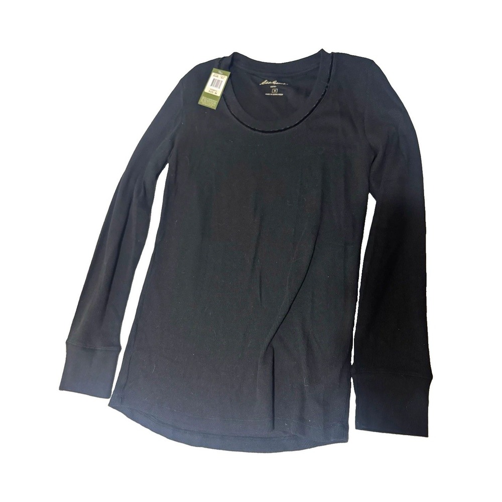 Eddie Bauer Women's M Black Solid Knit Crew Neck Long Sleeve Pullover Top SU4499